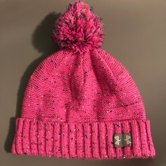 Under Armour Other - Girls Pink Under Armour Winter Hat With Pom-Pom